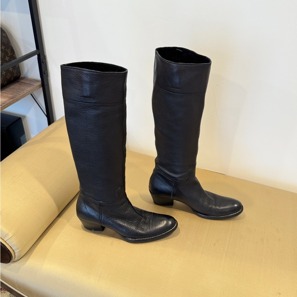Vintage Miu Miu Black Long Leather Boots. Size 36.